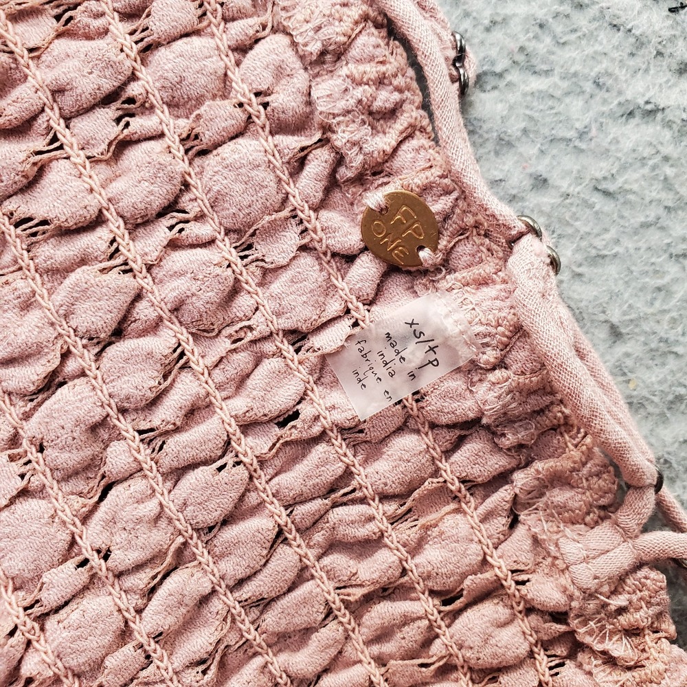 Free People Adella Slip Dress Womens XS Pink Lace‎ Detail Ruffle Smocked Back - Picture 9 of 9